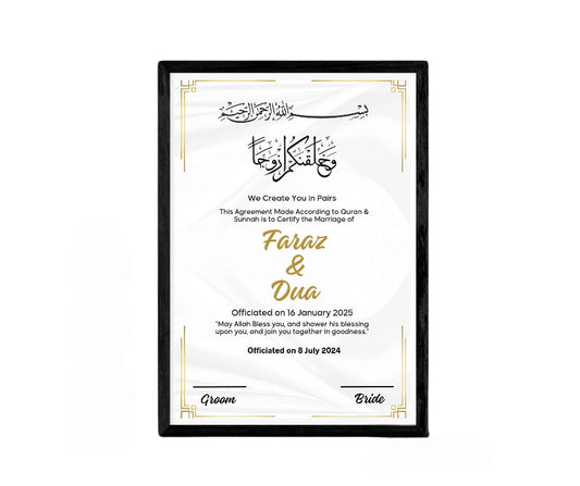 Customise A4 Size Nikkah Frame with Glass Attached